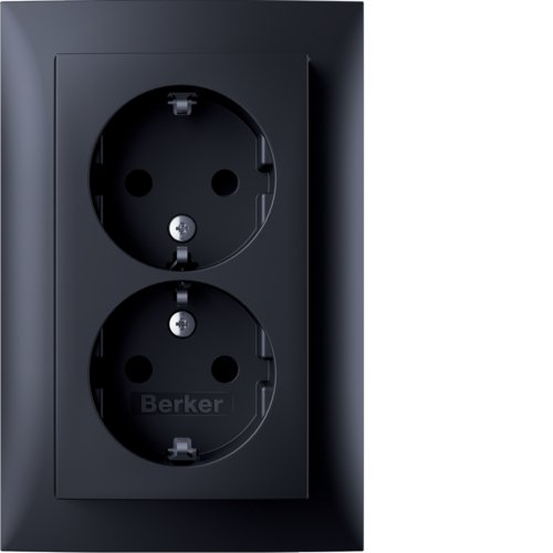 Розетка з з/к 2X, зах.контактів, цільна, антрацит 16А/250В S.1 Berker 47591606