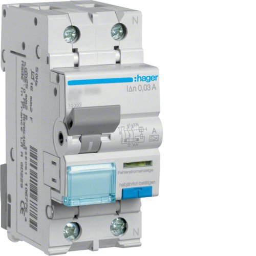 Дифавтомат 1P+N, 6A, B, 30mA, 10kA, A, Hager ADA556D