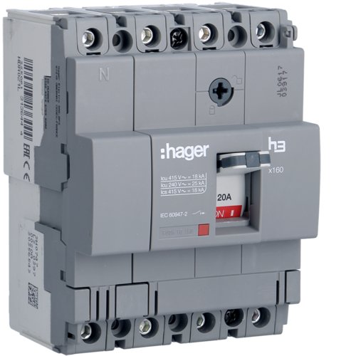 Автоматичний вимикач x160, In=16А, 4п, 18kA, Тфікс./Мфікс. Hager HDA017L