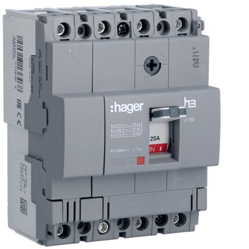 Автоматичний вимикач x160, In=25А, 4п, 18kA, Тфікс./Мфікс. Hager HDA026L