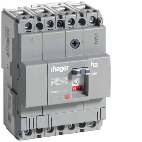 Автоматичний вимикач x160, In=32А, 4п, 18kA, Тфікс./Мфікс. Hager HDA033L