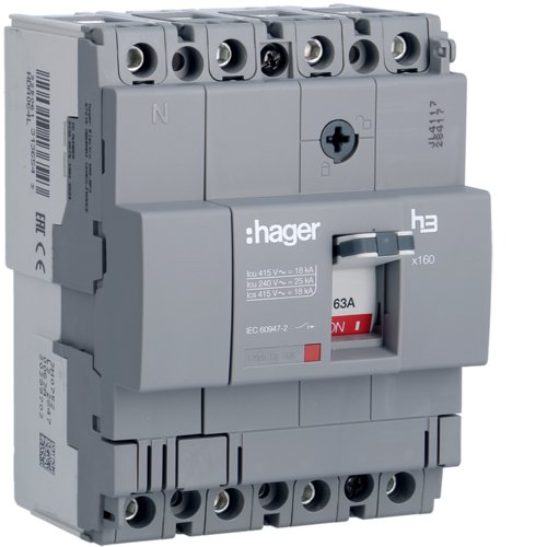 Автоматичний вимикач x160, In=63А, 4п, 18kA, Тфікс./Мфікс. Hager HDA064L