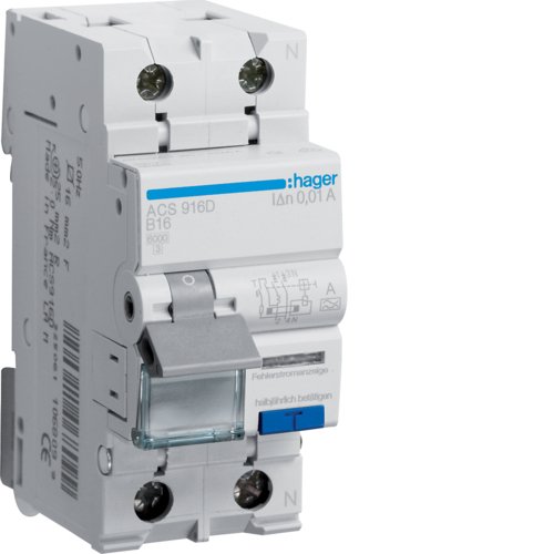 Дифавтомат 1P+N, 16A, B, 10mA, 6kA, A,ACS916D QuickConnect