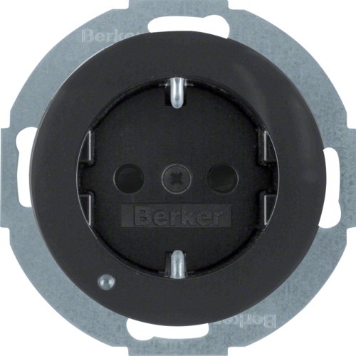Розетка з з/к з зах.від дітей з LED-підсвіткою, 16А/250В, чорна, R.х