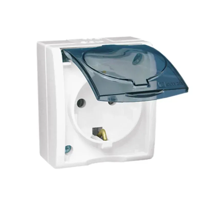 Розетка накладного монтажу з прозорою кришкою 1x з заземленням Simon Aquarius IP54, AQGSz1/11a, 16AX 250V~ IP54, гвинт. зажим, біла(AQGSz1/11a)