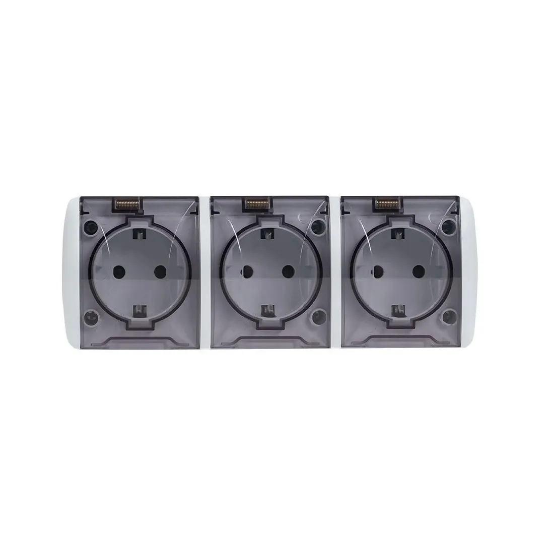 Розетка накладного монтажу з прозорою кришкою 3x з заземленням Simon Aquarius IP54, AQGSz1-3/11a, 16AX 250V~ IP54, гвинт. зажим, біла(AQGSz1-3/11a)
