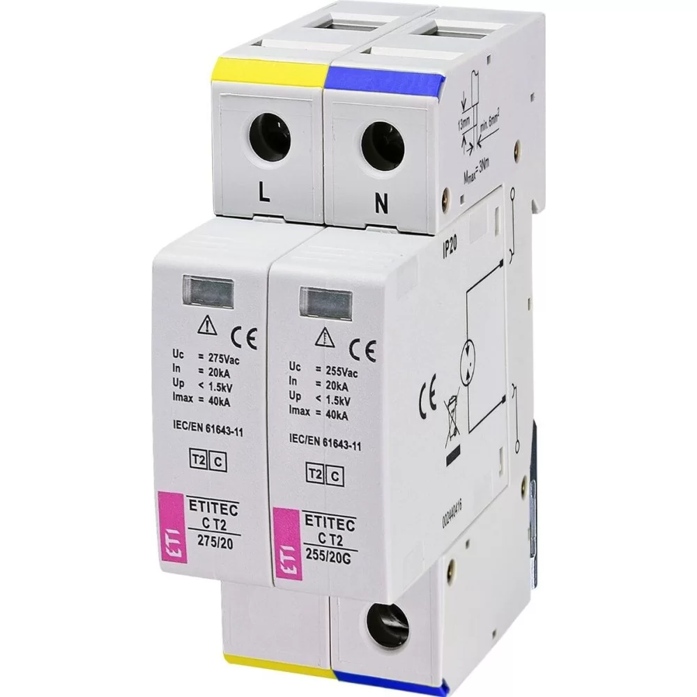 Обмежувач перенапруги ETI ETITEC C T2 275/20 (1+1) 2p (2440401)