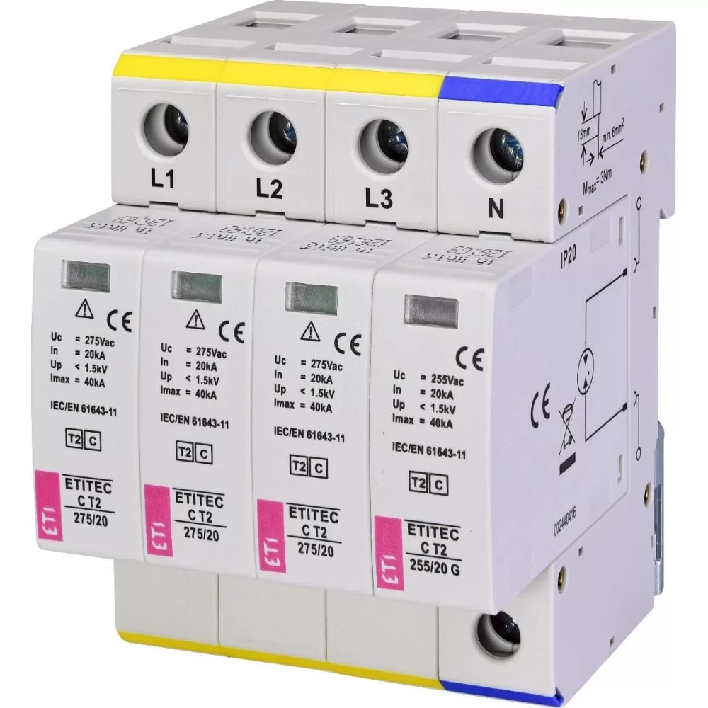 Обмежувач перенапруги ETI ETITEC C T2 275/20 (3+1) 4p (002440403)