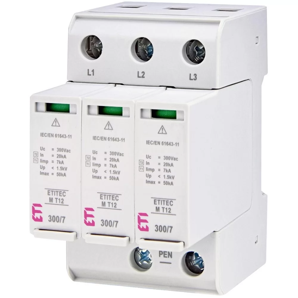 Обмежувач перенапруги ETI ETITEC M T12 300/7 (3+0 3p TNC) (2440504)