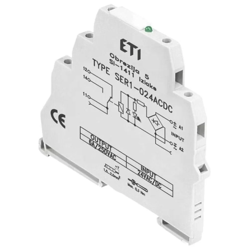 Електромеханічне Інтерфейсне реле ETI SER1-024 ACDC 1CO 6A AC1 250V AC) (2473052)