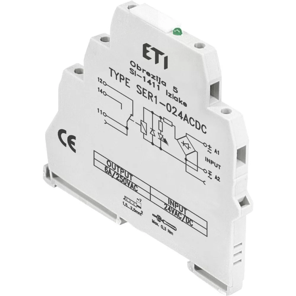 Електромеханічне інтерфейсне реле ETI SER1-230 ACDC 1CO 6A AC1 250V AC) (2473053)