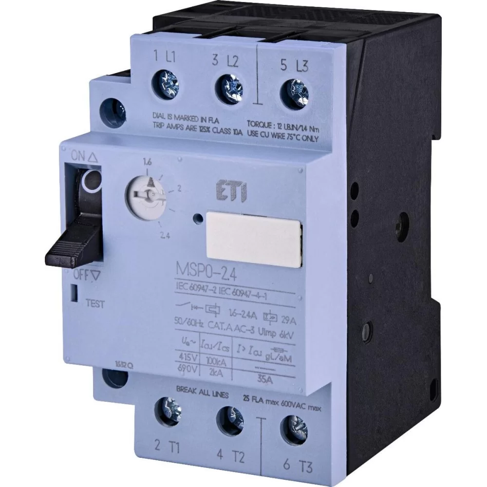 Автомат захисту двигуна ETI MSP0-2.4 0.75 kW 1.6-2.4A (4646621)