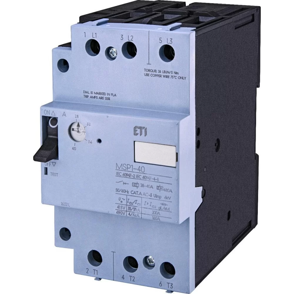 Автомат захисту двигуна ETI MSP1-40 (18.5 kW 28-40A) (4646629)