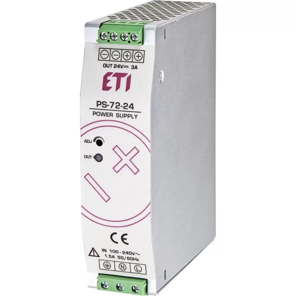Блок живлення ETI PS-72-24 (Вхід: 100-240V AC/140-340V DC; Вихід: 24-28V DC/75W/3A) (4656681)