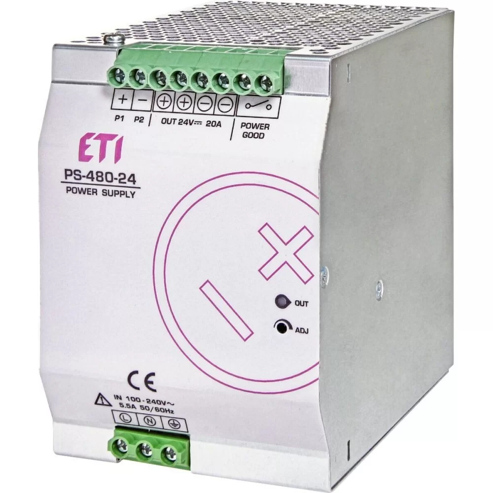 Блок живлення ETI PS-480-24 (Вхід: 100-240V AC/140-340V DC; Вихід: 24-28V DC/480W/20A) (4656684)