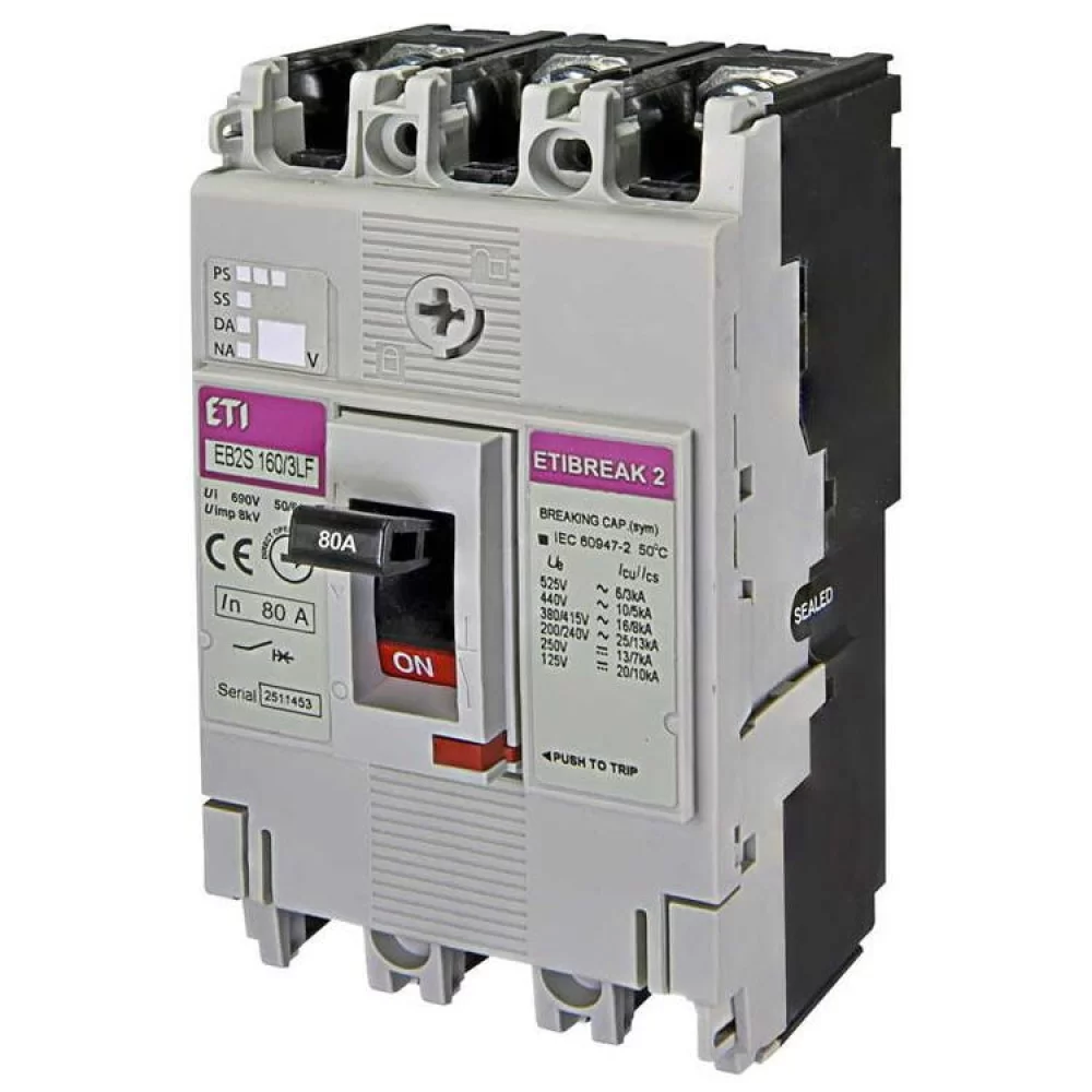 Автоматичний вимикач ETI EB2S 160/3LF 80A 3p (16kA) (4671808)