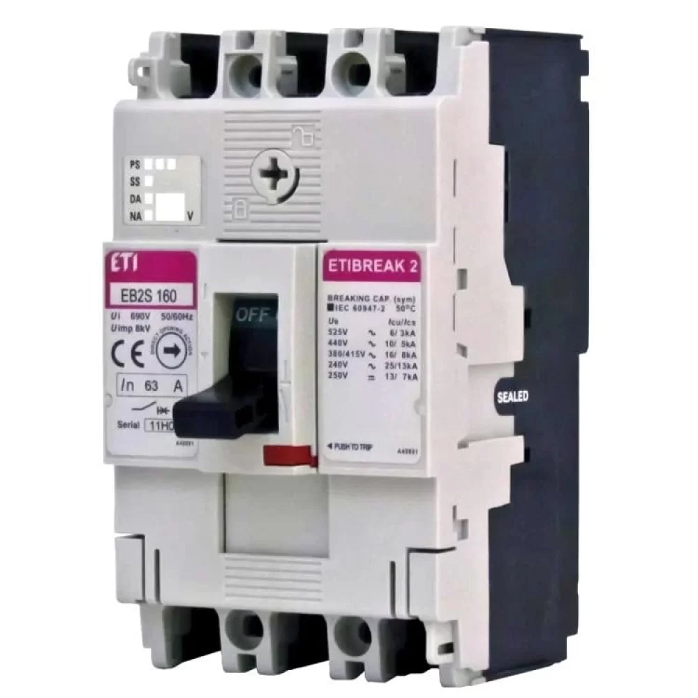 Автоматичний вимикач ETI EB2S 160/3SF 100А 3P (25kA фиксированные настройки) (4671835)