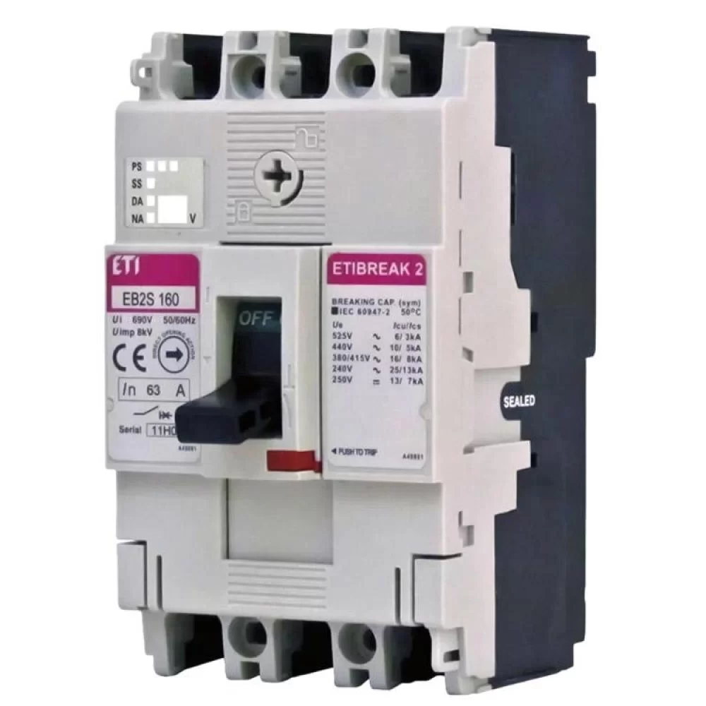 Автоматичний вимикач ETI EB2S 160/3SF 160A 3P (25kA фиксированные настройки) (4671837)