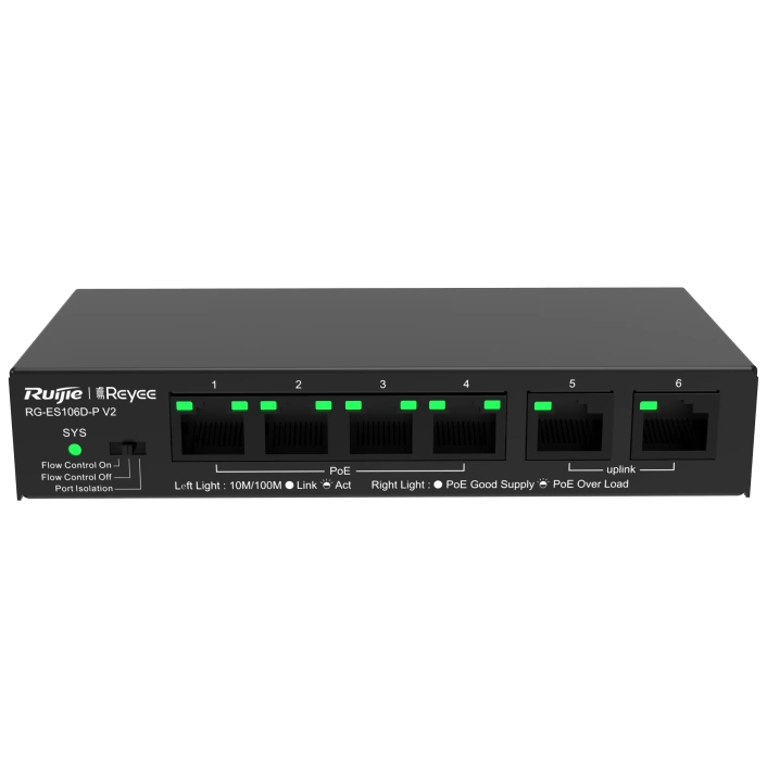 Комутатор 6 портів некерований Ruijie Reyee RG-ES106D-P V2 PoE