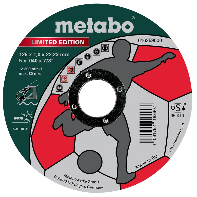 Відрізний круг по металу 125 x 1,0 x 22,23 мм, Inox, TF 41 Metabo Limited Edition Soccer (616259000)