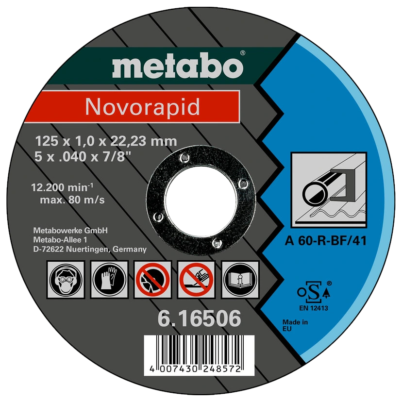 Відрізний круг по металу 125 x 1,0 x 22,23 мм, сталь, TF 41 Metabo Novorapid (616506000)