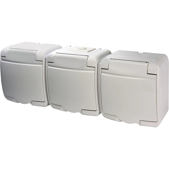Розетка 3-на з з/к Schuko RHE-3s (біла/біла кришка, IP54) Hermetics ETI 4668023