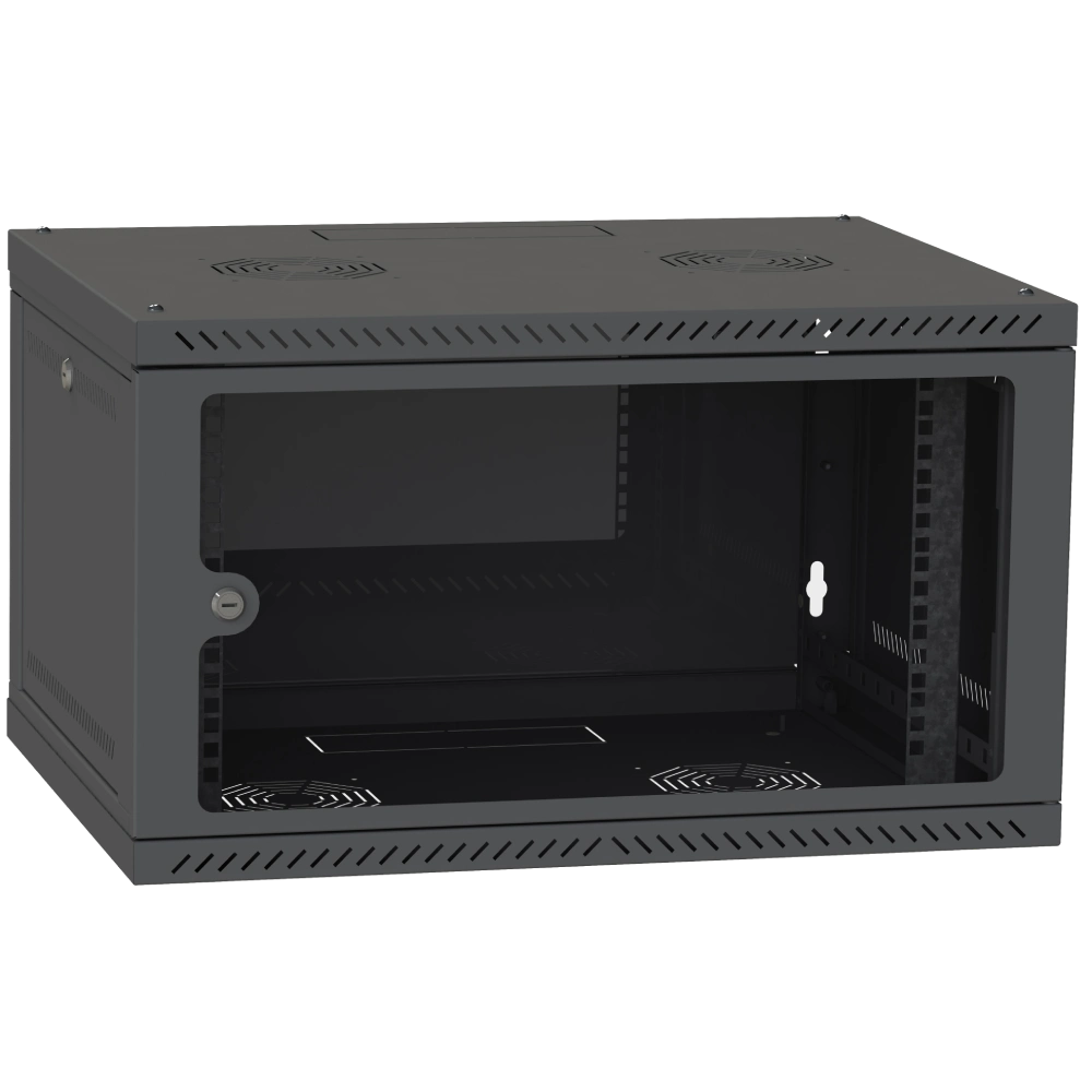 Шафа телекомунікаційна двері скло (чорна) IPCOM 4U 600x450
