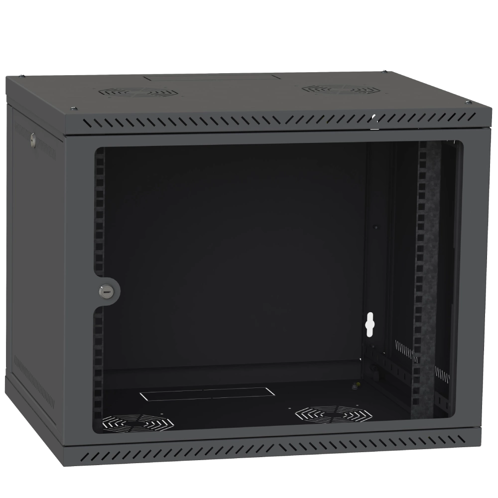 Шафа телекомунікаційна двері скло (чорна) IPCOM 9U 600x450