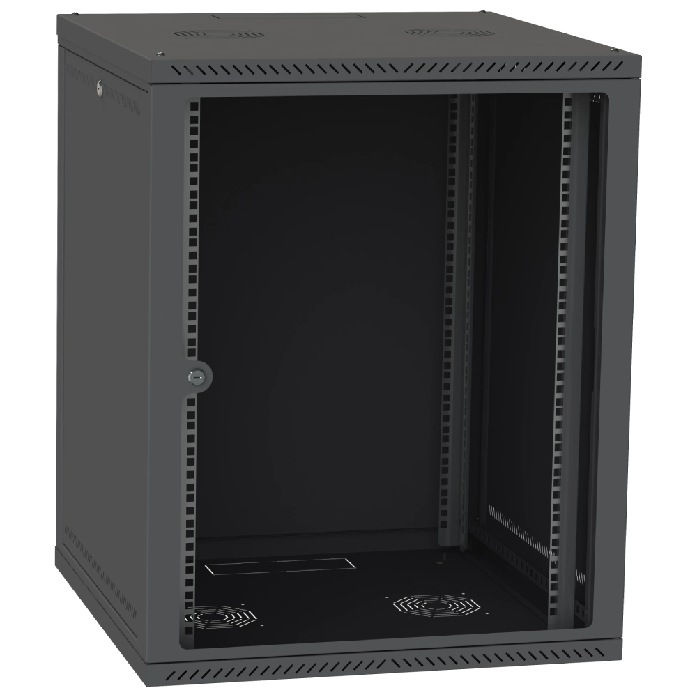 Шафа телекомунікаційна двері скло (чорна) IPCOM 15U 600x600