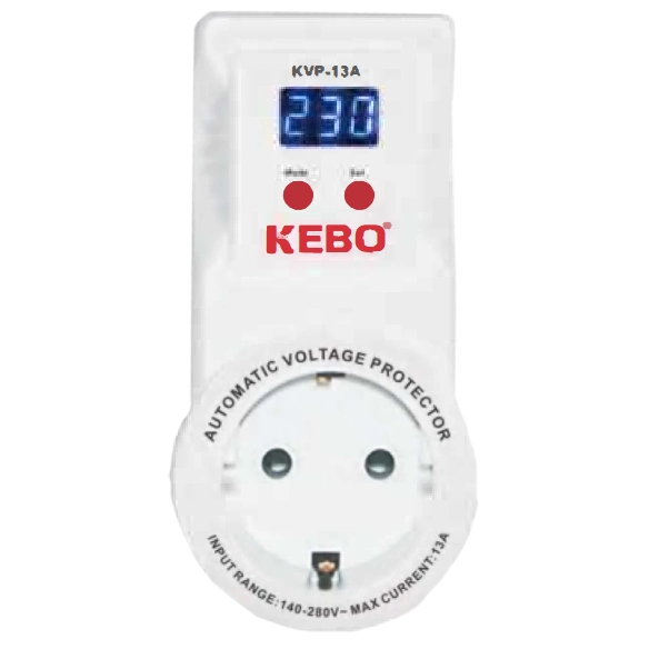 Реле напруги в розетку KEBO KVP-13A 2-13A 140-260V