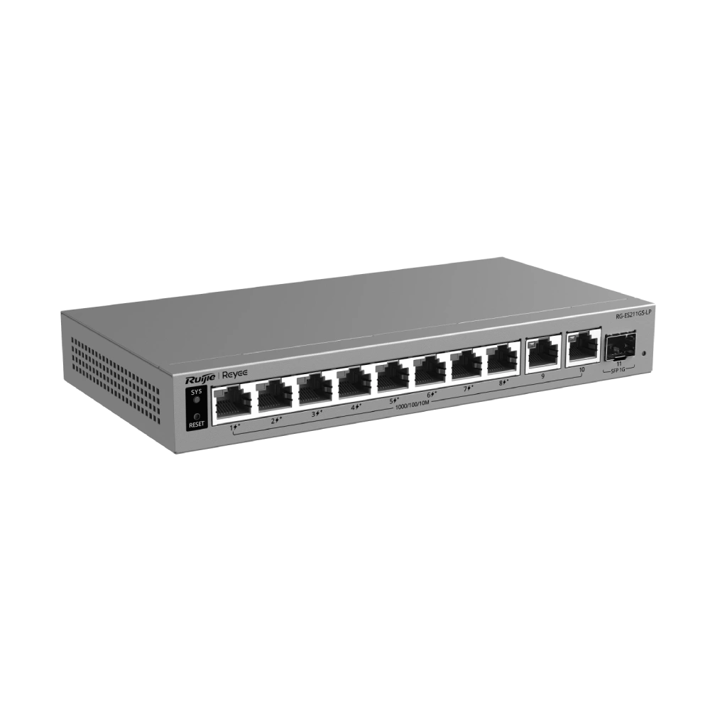 Комутатор 11 портів керований хмарно Ruijie RG-ES211GS-LP PoE